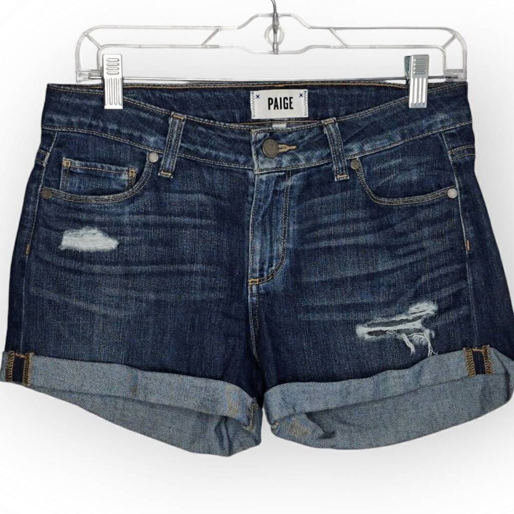 PAIGE Women's Jimmy Jimmy Cuffed Denim Jean Shorts Maribel Destructed Wash size